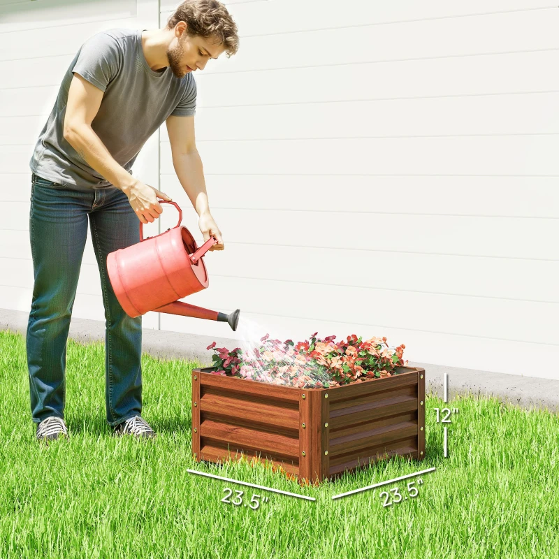 Outsunny 2 Piece Galvanized Raised Garden Bed, 2' x 2' x 1' Metal Planter Box for Growing Vegetables, Flowers, Herbs, Succulents, Brown