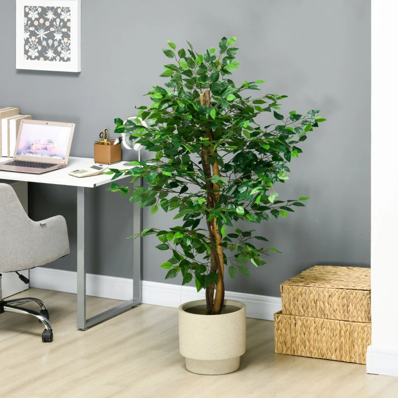 HOMCOM 5ft Artificial Tree Ficus, Indoor Fake Plant with Pot, for Home Decor