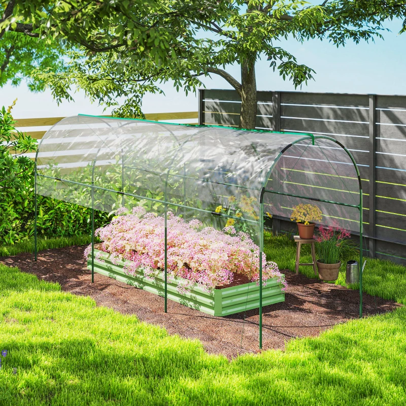 Outsunny Tunnel Tomato Greenhouse with 4 Hoops and Top Tap, Pointed Bottom and Guy Ropes, 157.5" x 48.4" x 67.3", Clear