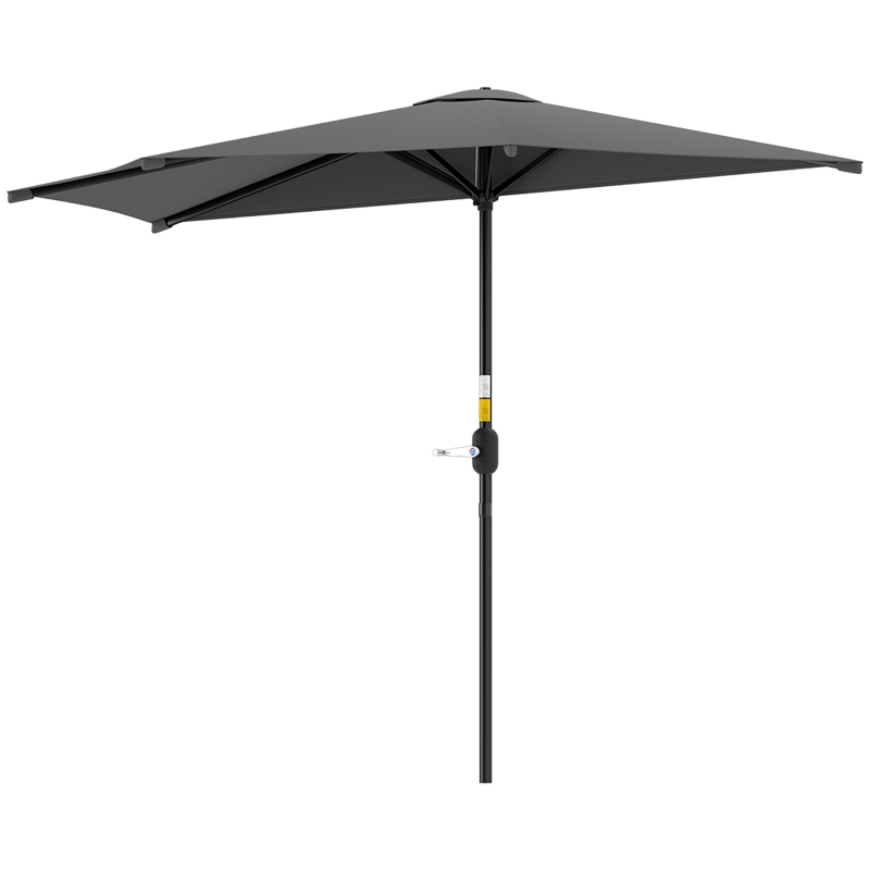 Outsunny 9.8ft Half Umbrella Semi Round Patio Parasol with Crank Handle, Top Vent for Garden, Balcony- NO BASE INCLUDED Dark Grey