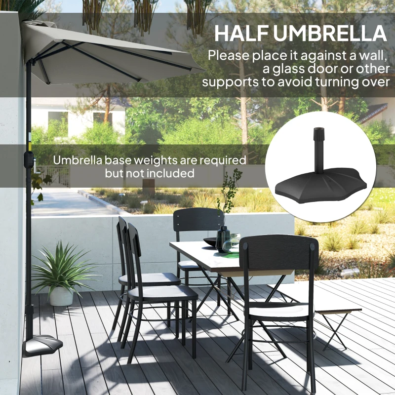 Outsunny 9ft Half Round Umbrella Outdoor Patio Garden Balcony Parasol Window Sun Shade w/ 5 Ribs Light Grey