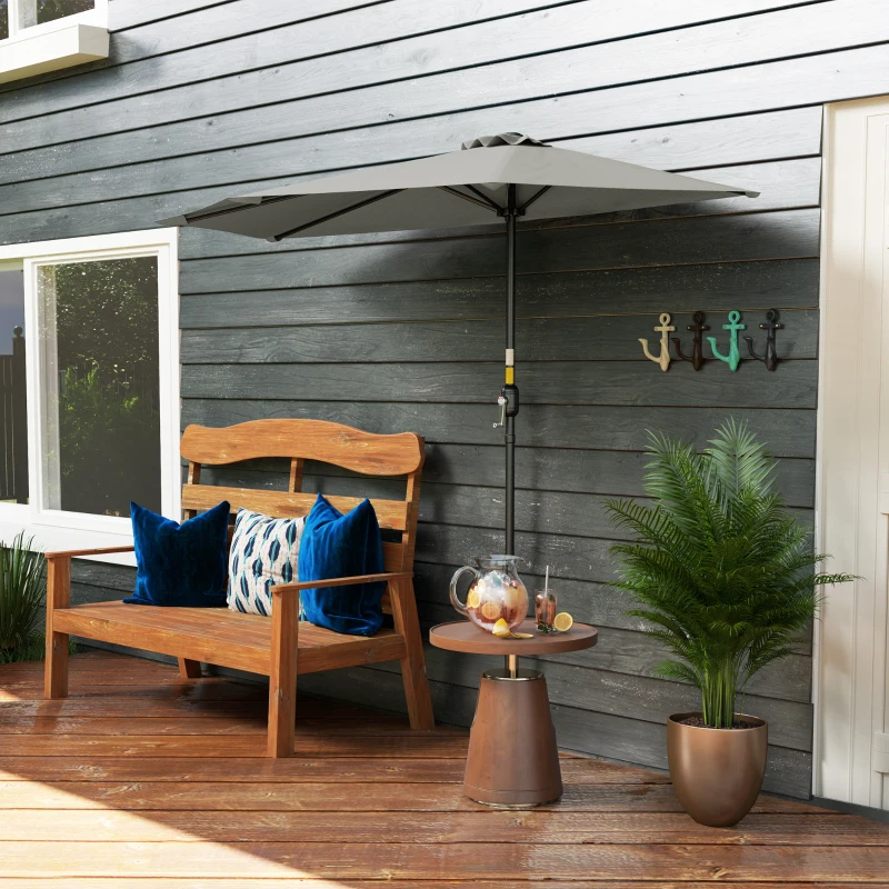 Outsunny 9ft Half Round Umbrella Outdoor Patio Garden Balcony Parasol Window Sun Shade w/ 5 Ribs Light Grey