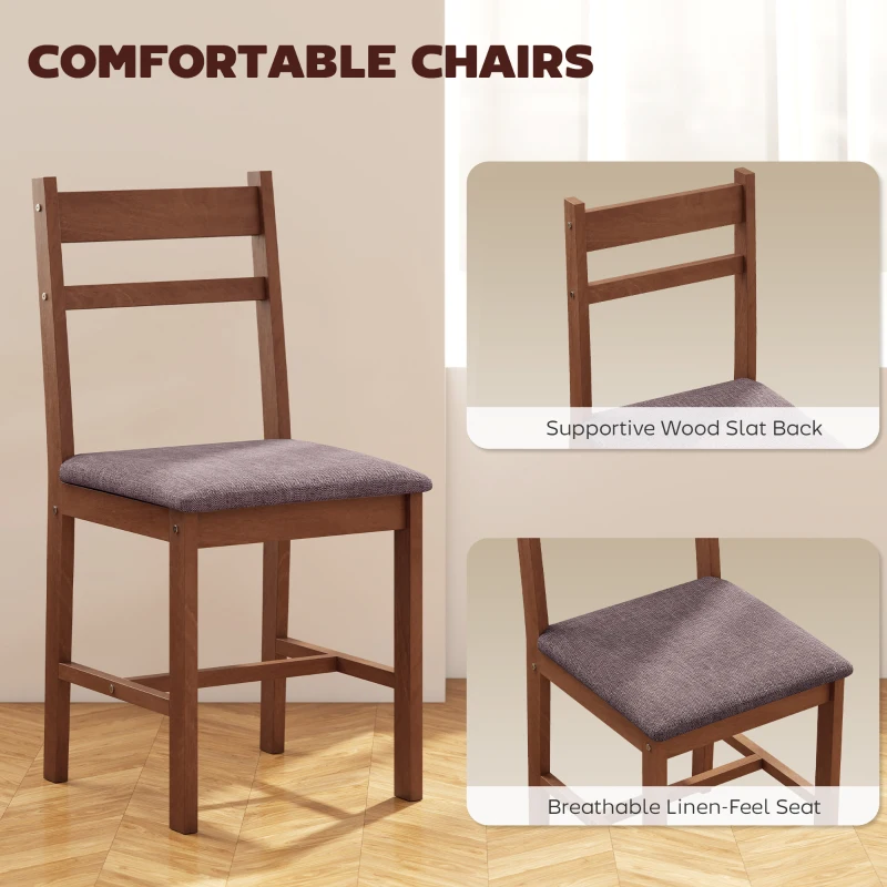 HOMCOM 5-Piece Solid Wood Dining Table Set for 4, Farmhouse Kitchen Table with Upholstered Chairs for Dining Room, Light Brown