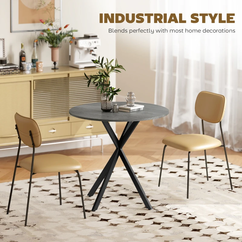 HOMCOM 31.5" Industrial Round Dining Table - Distressed Grey