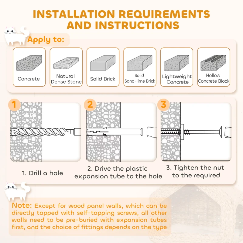 PawHut Wall Mounted Cat House, Cat Wall Furniture, Cat Wall Shelf with Washable Cushion, Natural