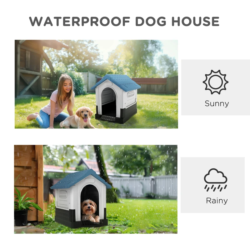 PawHut Outside Dog Kennel House with Windows, Base Support, for Garden Patio, Miniature Dogs, 64.5 x 57 x 66cm, Blue