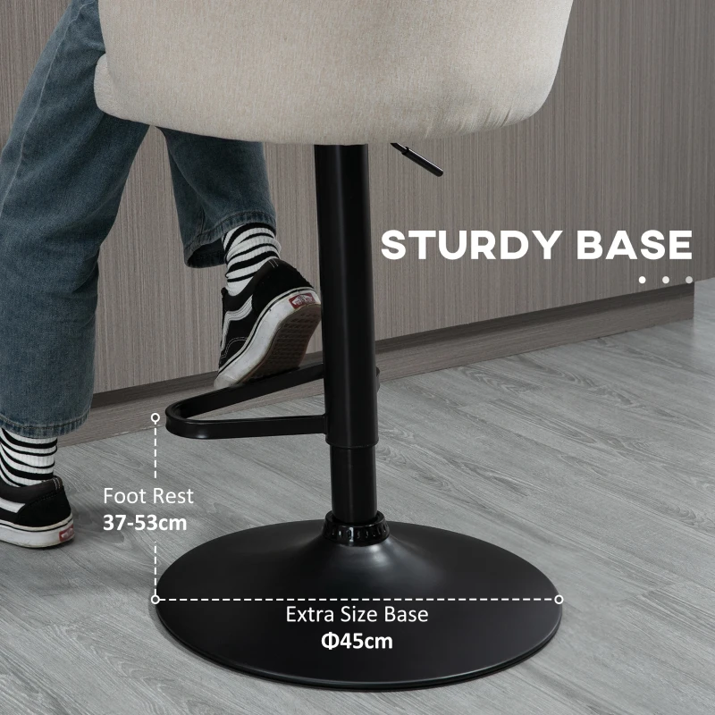 HOMCOM Modern Upholstered Adjustable Barstools with Swivel Seat, Linen Touch Fabric, Steel Frame, Footrest, ‎Beige