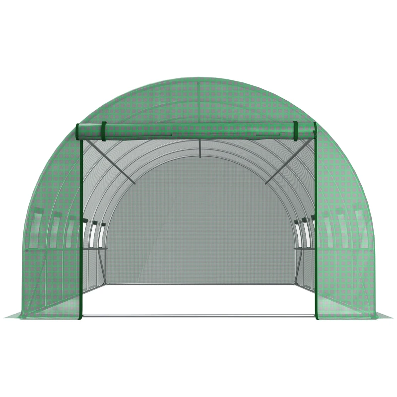 Outsunny 19.7' x 9.8' x 6.6' Plastic Greenhouse Cover Replacement, Heavy Duty Waterproof Tarp for Hoop House, Sheeting with 12 Windows, Door & Reinforcement Grid, Green