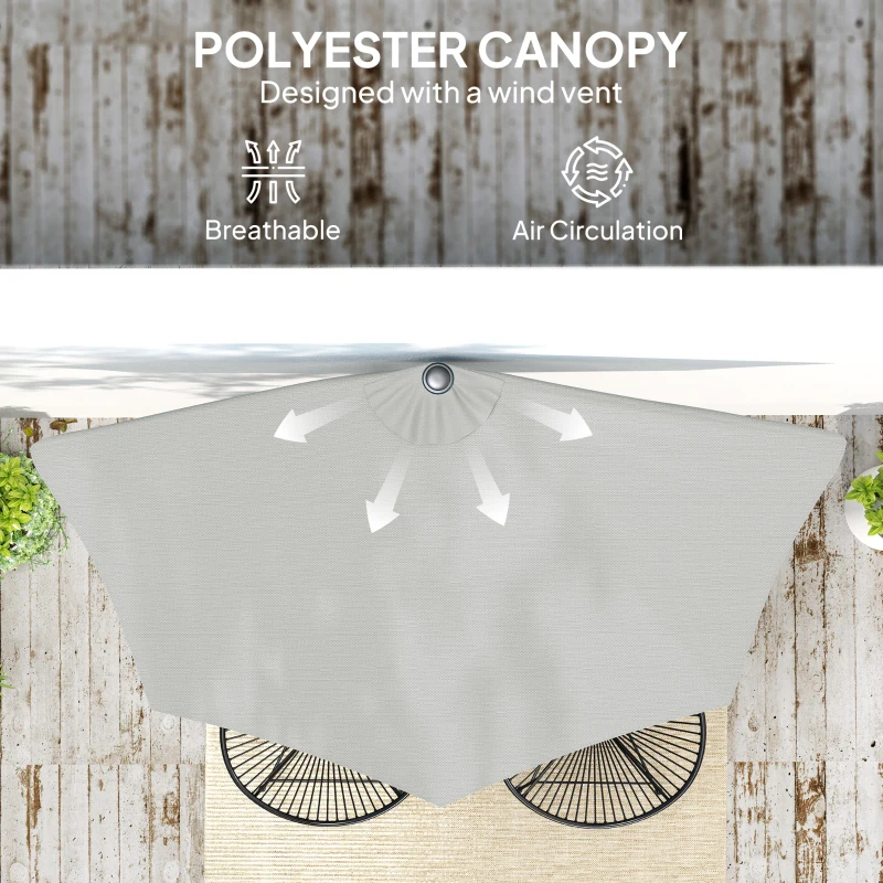 Outsunny 9ft Half Round Umbrella Outdoor Patio Garden Balcony Parasol Window Sun Shade w/ 5 Ribs Light Grey