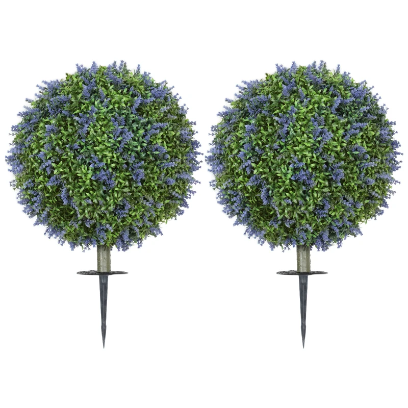 HOMCOM Artificial Plants Faux Lavender Set of 2, UV Protected Fake Plants with Ground Stakes for Indoor Outdoor Decor, Purple