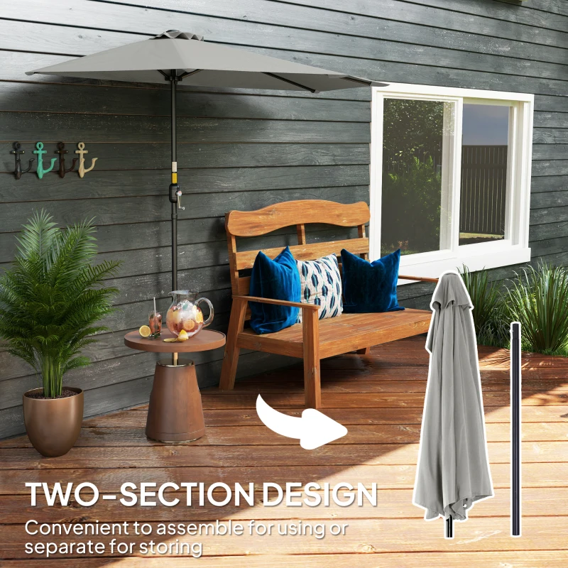 Outsunny 9ft Half Round Umbrella Outdoor Patio Garden Balcony Parasol Window Sun Shade w/ 5 Ribs Light Grey
