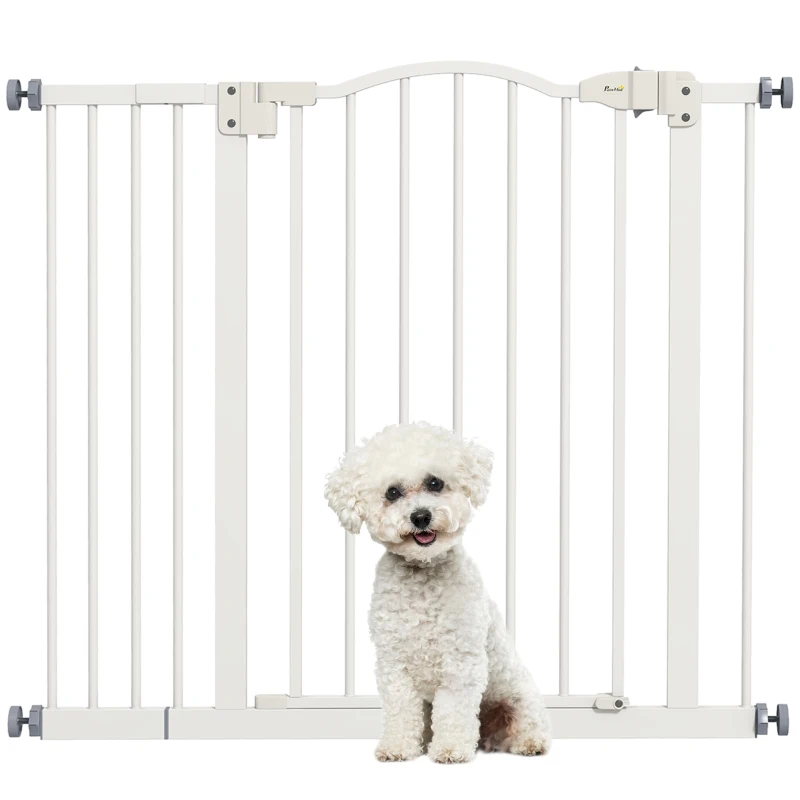 PawHut Extra Tall Dog Gate with Door, Pressure Fit, Auto Close, Double Locking for Doorways Hallways Stairs, 29"-37", White