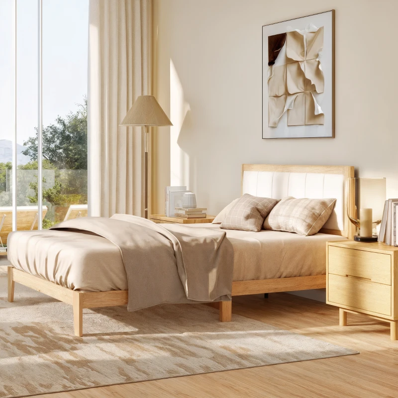 HOMCOM Full Bed Frame with Headboard Full Size Platform Bed Frame with Wooden Slats No Box Spring Needed Easy Assembly Oak