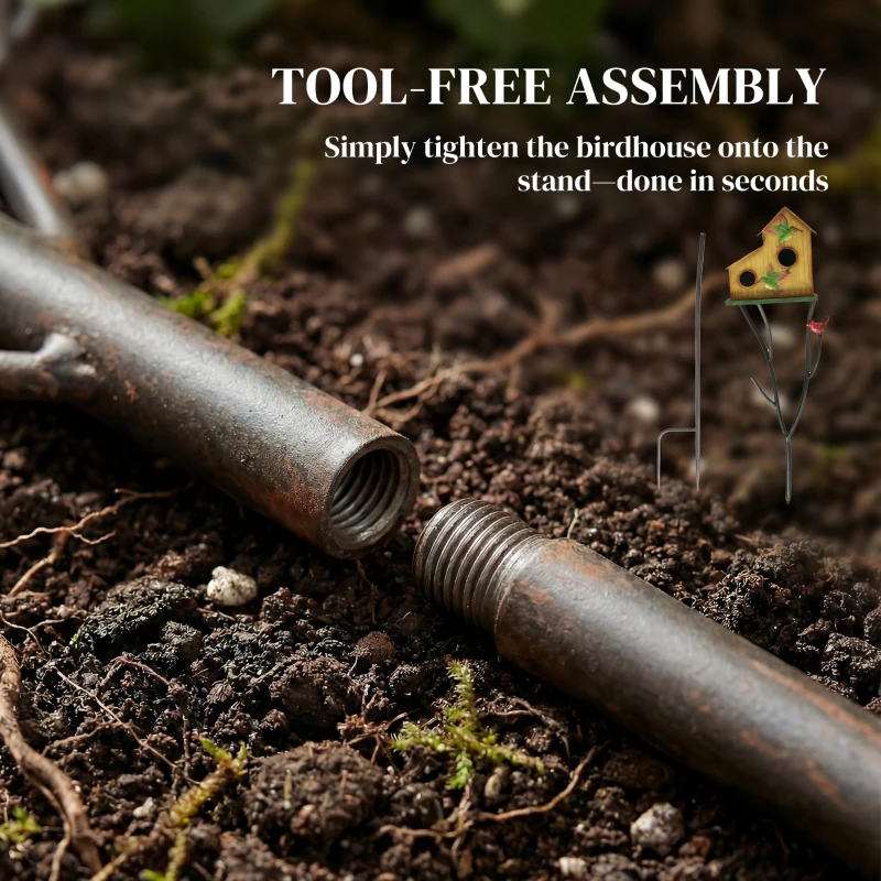 Outsunny 57" Outdoor Bird House with Pole, Metal Bird Houses for Outside, Double-Hole Birdhouse Outdoor Decoration, Yellow