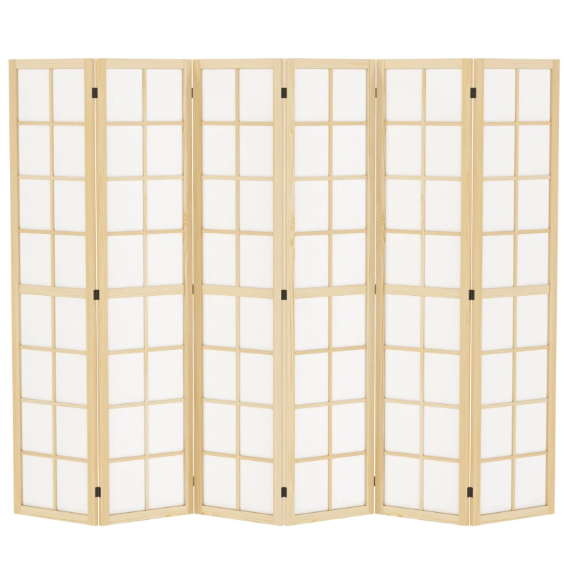HOMCOM 6 Panel Room Divider, 5.6 ft Folding Wall Divider Room Partition for Home Office, Bedroom, Living Room, Natural Wood