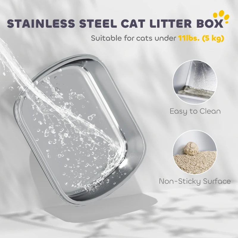 PawHut Large Stainless Steel Litter Box, Enclosed Metal Cat Litter Tray with Scoop, Deodoriser Bag, Front-Entry and Top-Exit