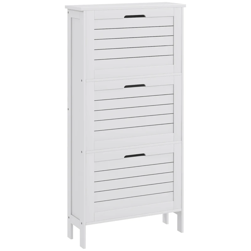 HOMCOM Modern Shoe Storage Cabinet with 3 Flip Drawers and Louvered Doors for 6 Pairs of Shoes, White