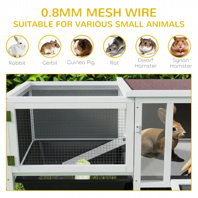 PawHut Rabbit Hutch, Wooden Guinea Pig Cage with Run, Openable Top, Pull Out Tray and Ramp, Water-Resistant Roof, Grey
