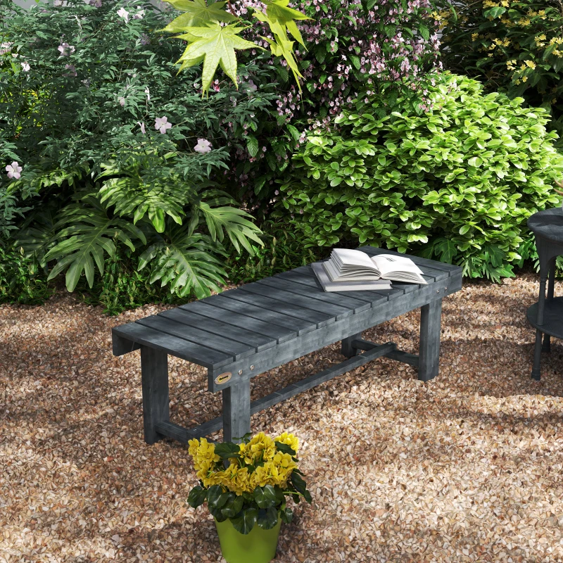 Outsunny Outdoor Garden Bench, Backless Patio Fir Wood Stool, Armless Loveseat, 43.25" x 15" x 13.75", Grey