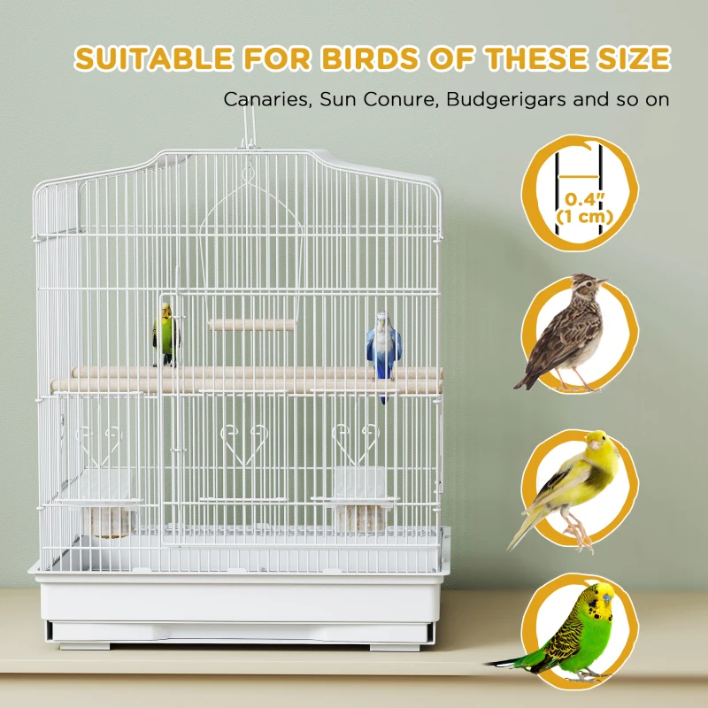 PawHut 23" Bird Cage, Finches Canaries, Parrot Cage with Doors Perches, 2 Feeder Pet Supplies, White