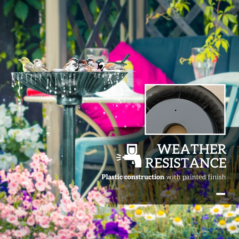 Outsunny 32" Bird Bath with Decorative Birds, Vintage Birdbath with Flower Planter Base for Garden, Bronze Green