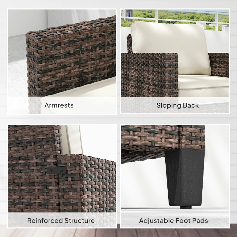 Outsunny Single Outdoor Wicker Chair, Rattan Patio Chair with Armrests and Cushions for Balcony, Porch, Deck, Cream White