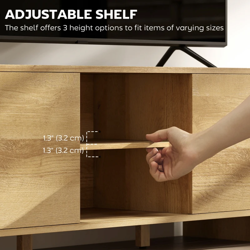 HOMCOM TV Stand for up to 55 Inch TV, Nordic Entertainment Center with 2 Cabinets and 2 Open Shelves for Living Room, Natural Wood