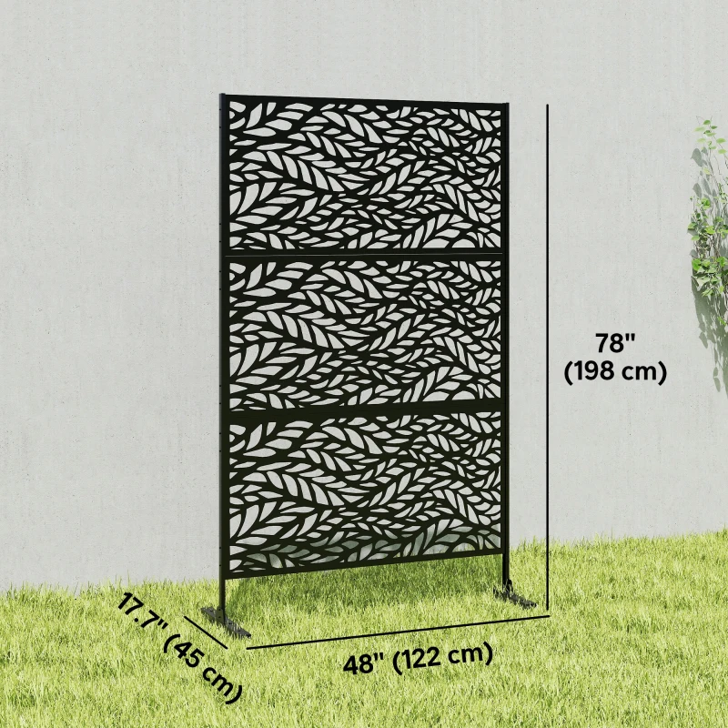 Outsunny Metal Outdoor Privacy Screen, Freestanding Outdoor Divider with Stand, 78" x 48", Black