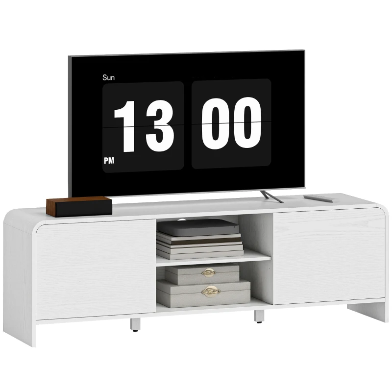 HOMCOM TV Stand for up to 65 Inch TV, Nordic Entertainment Center with 2 Cabinets and 2 Open Shelves for Living Room, White(m-11)