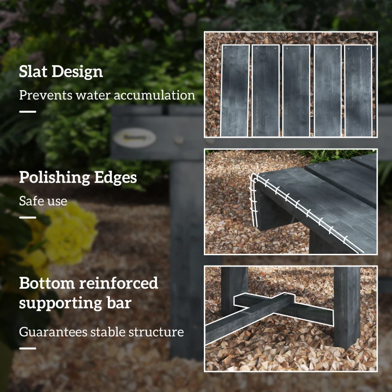 Outsunny Outdoor Garden Bench, Backless Patio Fir Wood Stool, Armless Loveseat, 43.25" x 15" x 13.75", Grey