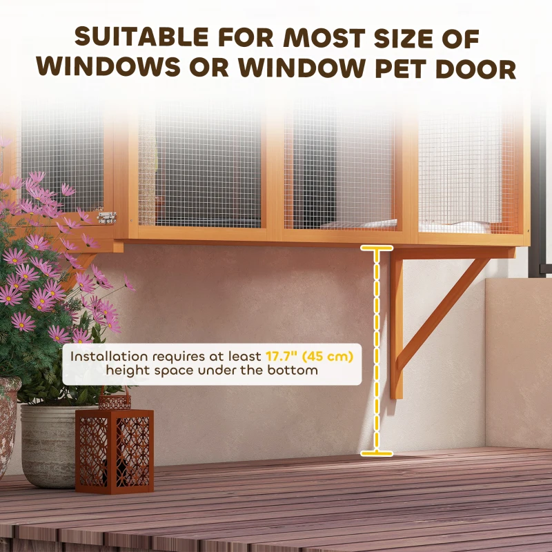 PawHut Wooden Catio Outdoor, Cat Window Box Enclosure for 2-3 Large Cats with 2 Jumping Platforms & Scratching Post, Orange