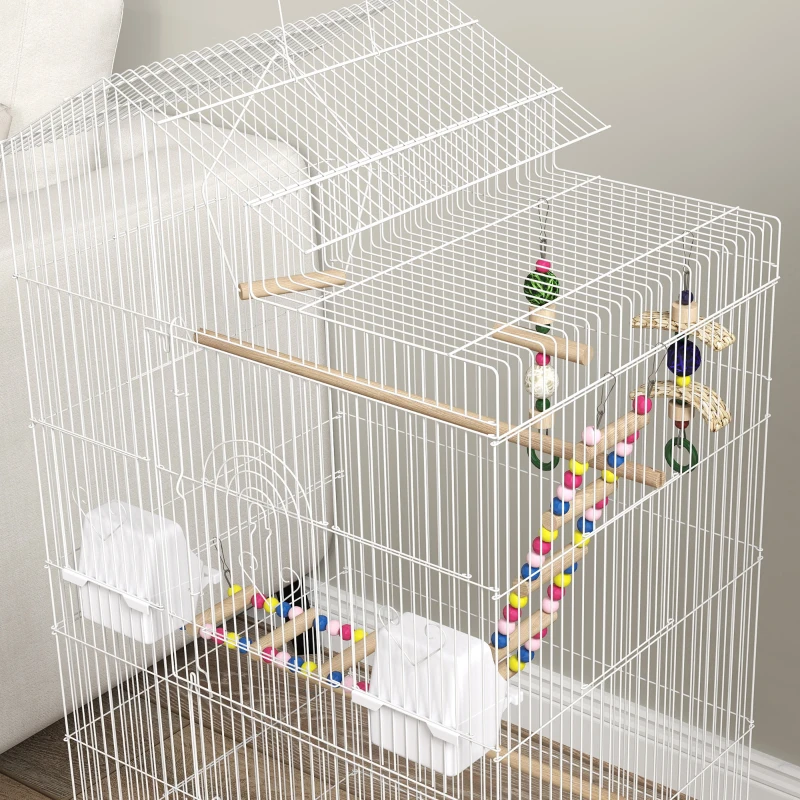 PawHut 39" Bird Cage for Budgie, Cockatiel, Conure, Small Birds, with Ladder, Swing, Toys, Perches, Tray, Feeding Bowls, Handle