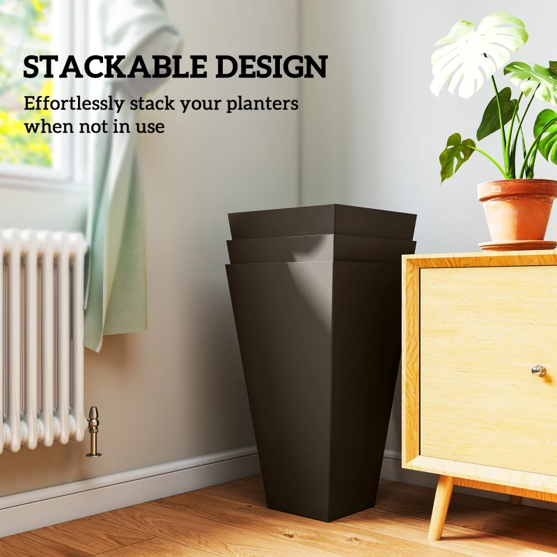 Outsunny 28" Tall Garden Plastic Planters, Outdoor and Indoor Flower Pots, Set of 3 for Entryway, Patio, Yard, Brown