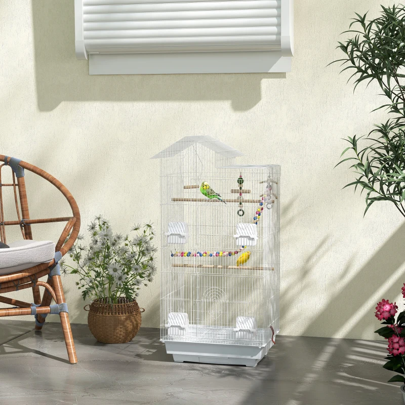 PawHut 39" Bird Cage for Budgie, Cockatiel, Conure, Small Birds, with Ladder, Swing, Toys, Perches, Tray, Feeding Bowls, Handle