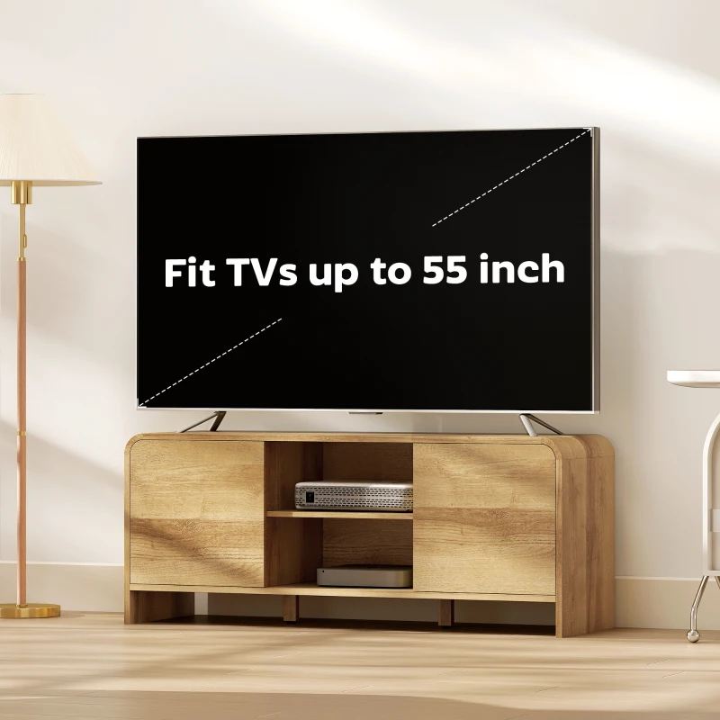 HOMCOM TV Stand for up to 55 Inch TV, Nordic Entertainment Center with 2 Cabinets and 2 Open Shelves for Living Room, Natural Wood