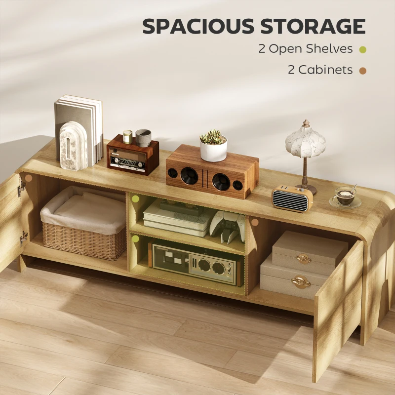 HOMCOM TV Stand for up to 65 Inch TV, Nordic Entertainment Center with 2 Cabinets and 2 Open Shelves for Living Room, Natural