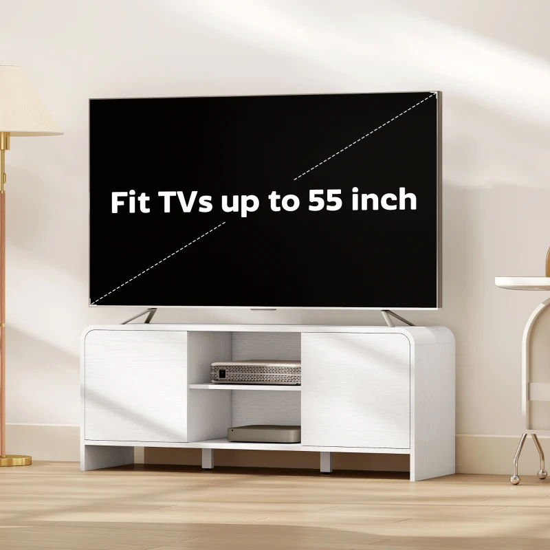 HOMCOM TV Stand for up to 55 Inch TV, Nordic Entertainment Center with 2 Cabinets and 2 Open Shelves for Living Room, White