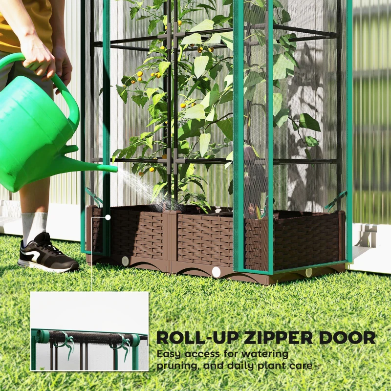 Outsunny Raised Garden Bed with Trellis, 46.5" Tomato Cage with Crop Cage, Self Watering Planter Box with Drainage Holes, Green