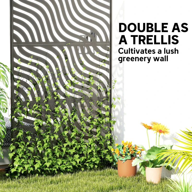 Outsunny Metal Outdoor Privacy Screen, Freestanding Outdoor Divider with Stand, 78" x 48", Black