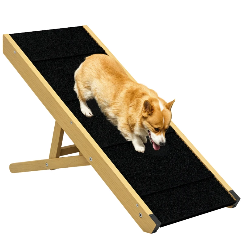 PawHut 33" Foldable Dog Ramp with 4-Level Adjustable Height for Bed, Couch, for Small and Medium Dogs, Natural Wood