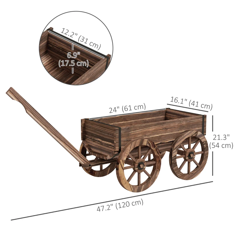 Outsunny Raised Garden Bed, Wooden Wagon Planter Boxes with Drainage Holes, for Vegetables Flowers Herbs, Carbonized