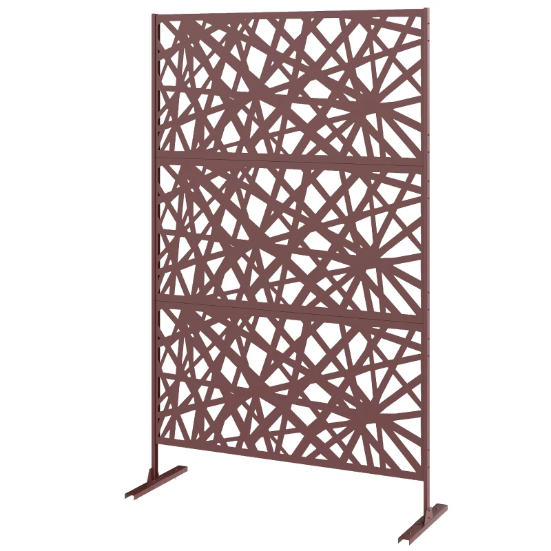 Outsunny Metal Outdoor Privacy Screen, Freestanding Outdoor Divider with Stand, 78" x 48", Dark Brown