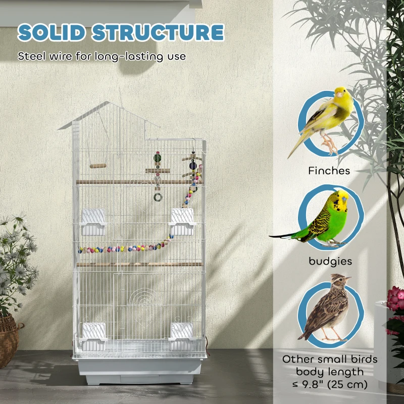 PawHut 39" Bird Cage for Budgie, Cockatiel, Conure, Small Birds, with Ladder, Swing, Toys, Perches, Tray, Feeding Bowls, Handle