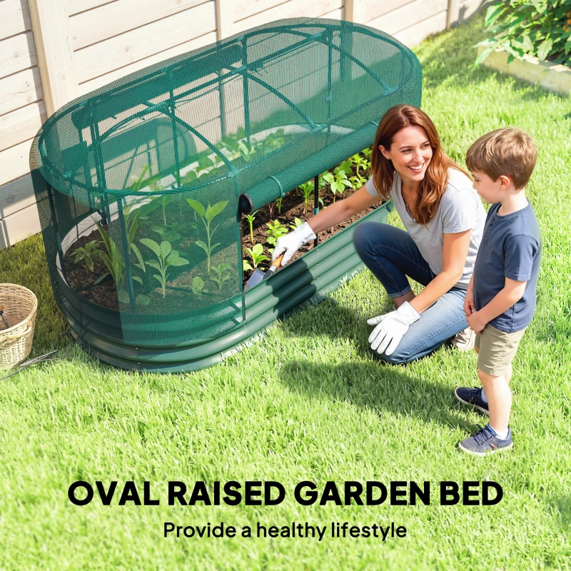Outsunny Galvanized Raised Garden Bed Kit with Self Watering System, Oval Outdoor Planter Garden Boxes, 6x3ft, Green