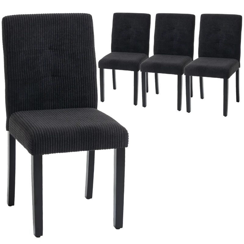HOMCOM Modern Dining Chairs Set of 4, Kitchen Chairs with Rubberwood Legs and Padded Seat, Black