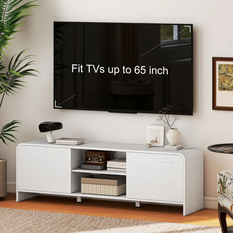 HOMCOM TV Stand for up to 65 Inch TV, Nordic Entertainment Center with 2 Cabinets and 2 Open Shelves for Living Room, White(m-4)