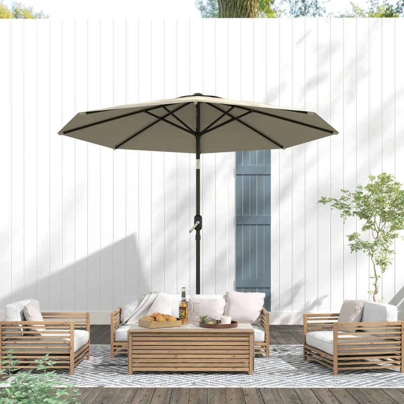 Outsunny Aluminum Patio Umbrella, Garden Outdoor Parasol, Sun Shelter, 8.5ft, Light Grey