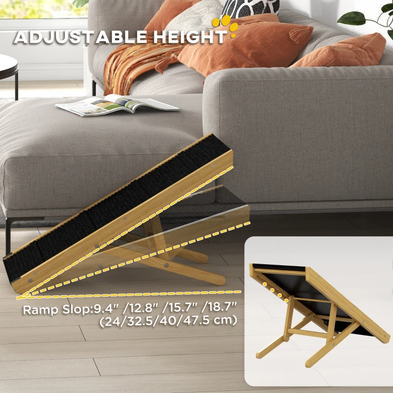 PawHut 33" Foldable Dog Ramp with 4-Level Adjustable Height for Bed, Couch, for Small and Medium Dogs, Natural Wood