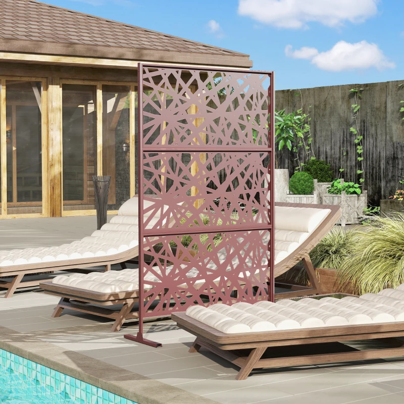Outsunny Metal Outdoor Privacy Screen, Freestanding Outdoor Divider with Stand, 78" x 48", Dark Brown