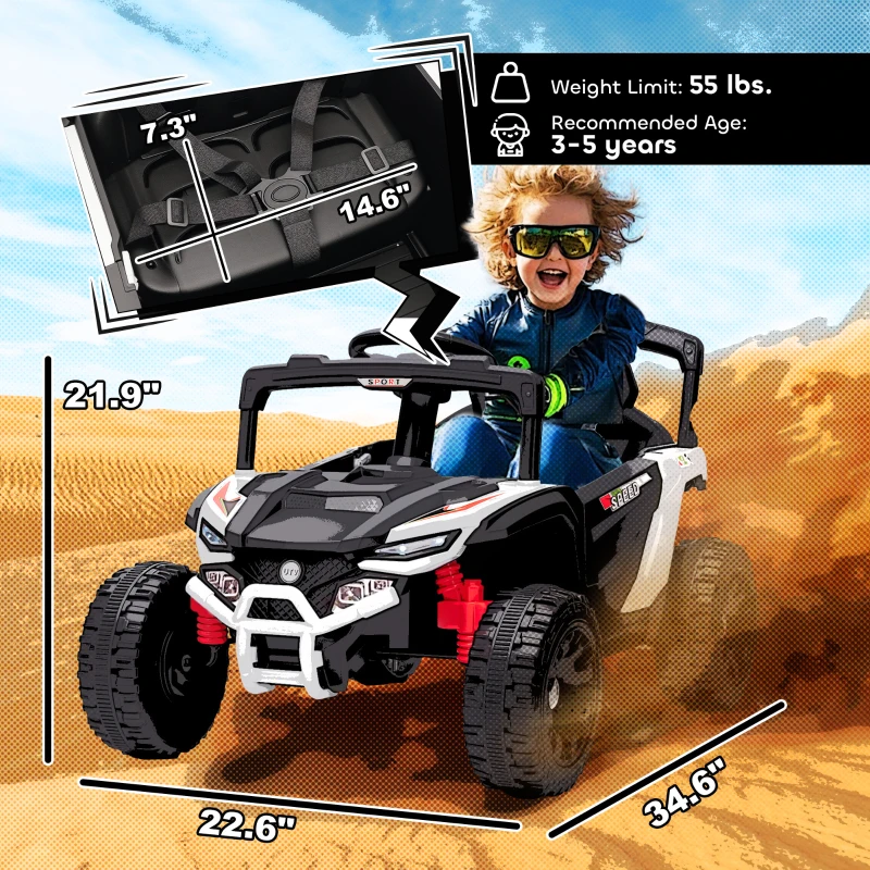 Qaba 12V Kids Ride On Truck, Battery Powered Electric UTV Vehicle with Rear Suspension, Remote Control for 3-8 Years, White